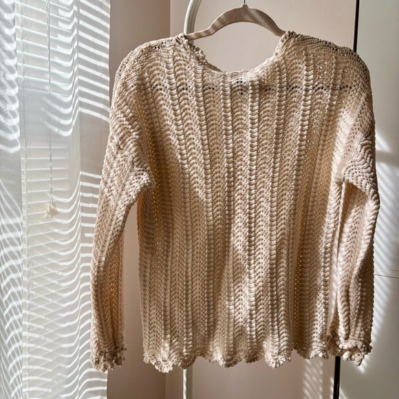 Paige Cream Cable Knit Sweater Size Small Boat Neck Cropped Drop Shoulder - Picture 5 of 5